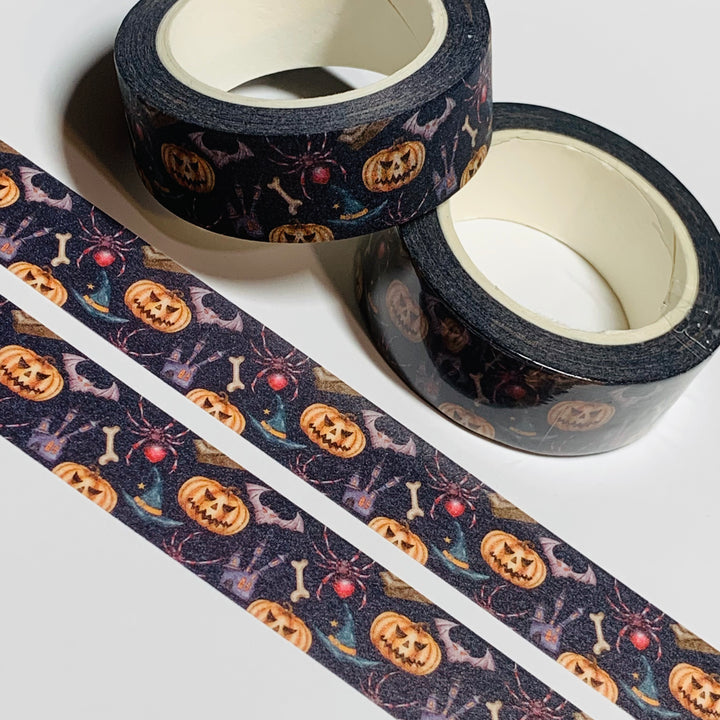 EVIL Vs GOOD HALLOWEEN NOTABLE SYMBOLS On Black Background ~ 1 Roll ~ 15mm x 10m (33 Feet)