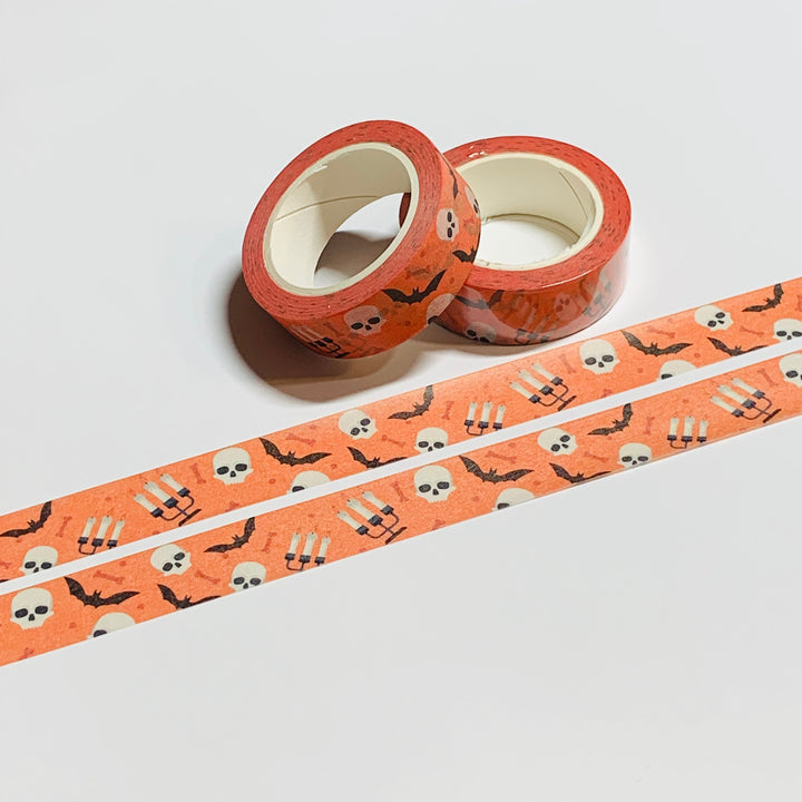 CANDELABRAS SKULLS And FLYING BATS Halloween Washi Tape ~ 1 Roll ~ 15mm x 10m (33 Feet)