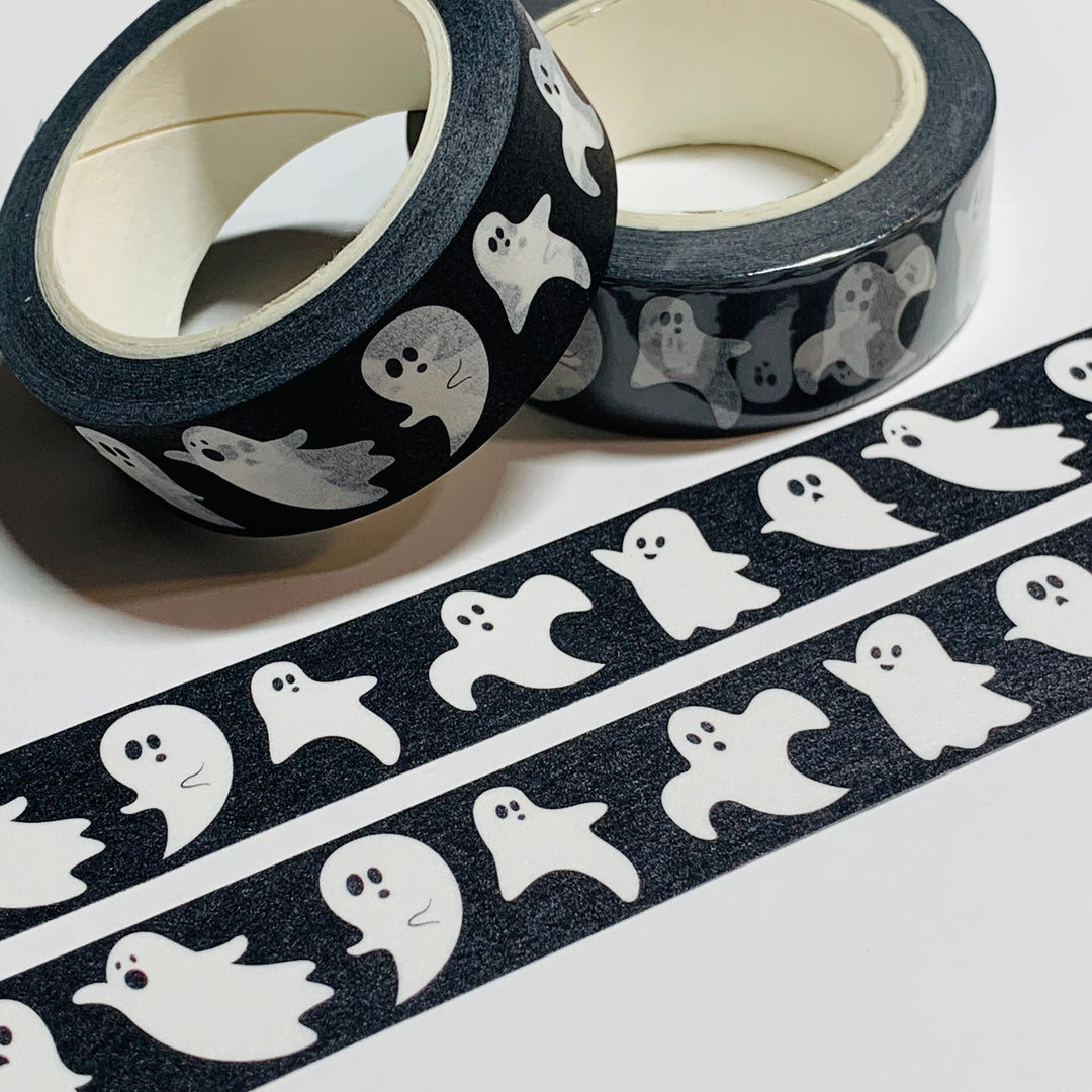 GHOSTLY EXPRESSIONS BLACK & White Halloween Washi Tape ~ 1 Roll ~ 15mm x 10m (33 Feet)