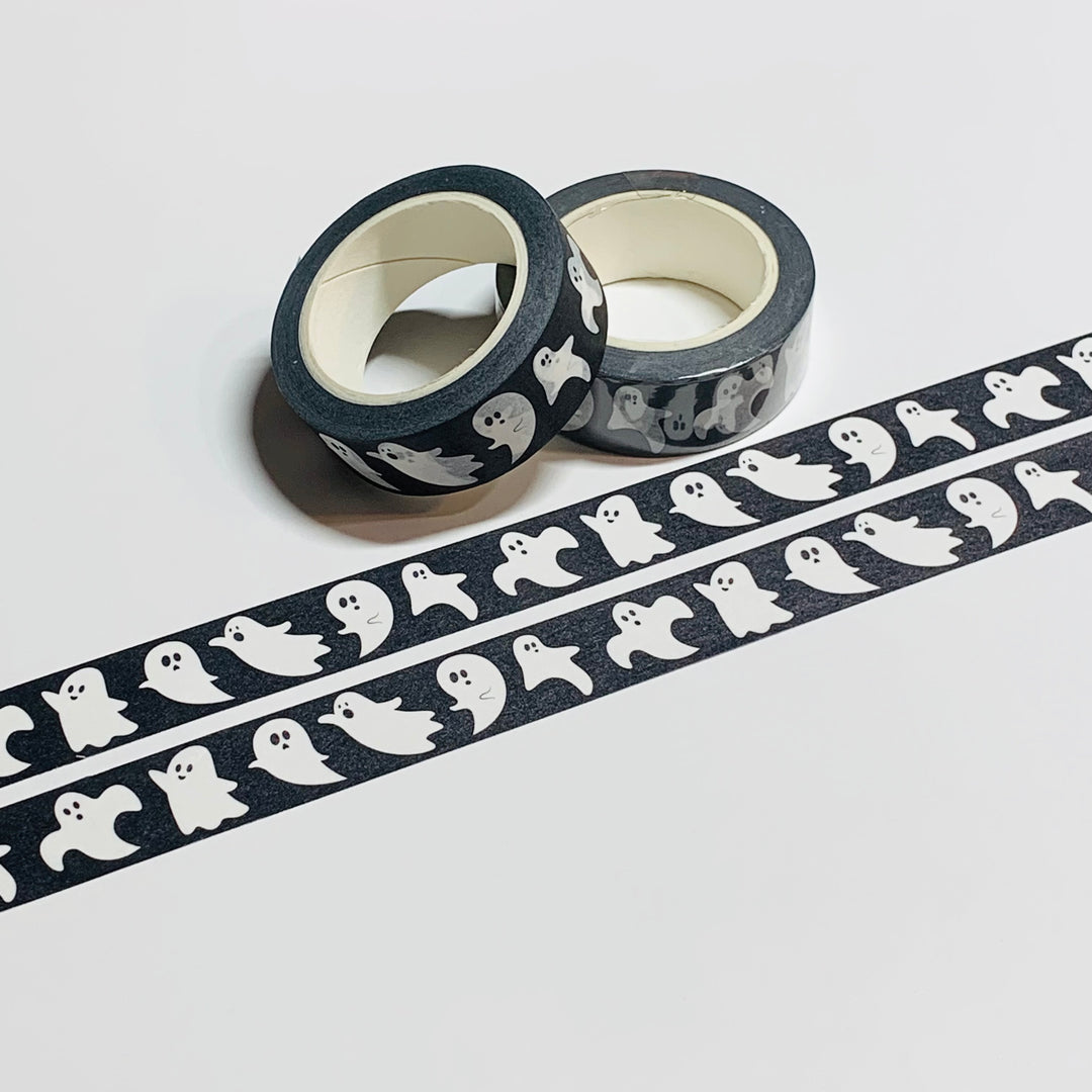 GHOSTLY EXPRESSIONS BLACK & White Halloween Washi Tape ~ 1 Roll ~ 15mm x 10m (33 Feet)