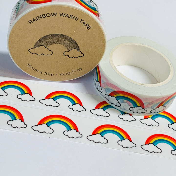 DOUBLE RAINBOWS & CLOUDS Washi Tape ~ 1 Roll ~ 15mm x 10m (23 Feet)