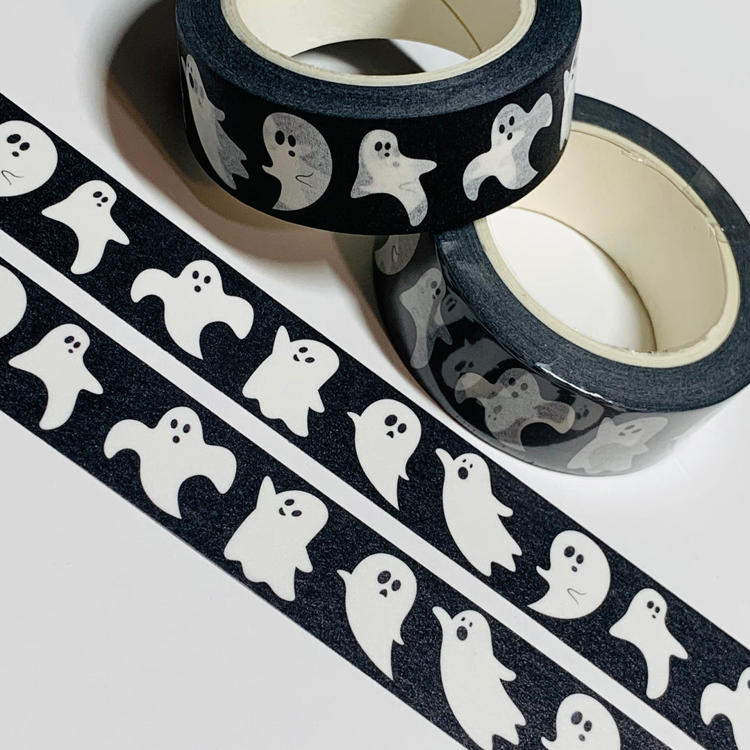 GHOSTLY EXPRESSIONS BLACK & White Halloween Washi Tape ~ 1 Roll ~ 15mm x 10m (33 Feet)