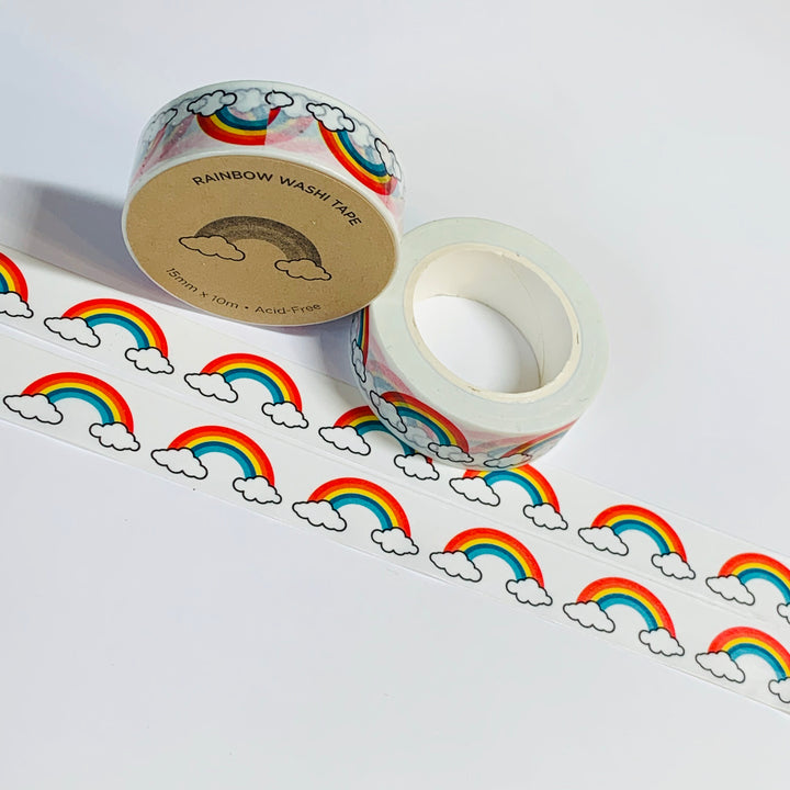 DOUBLE RAINBOWS & CLOUDS Washi Tape ~ 1 Roll ~ 15mm x 10m (23 Feet)