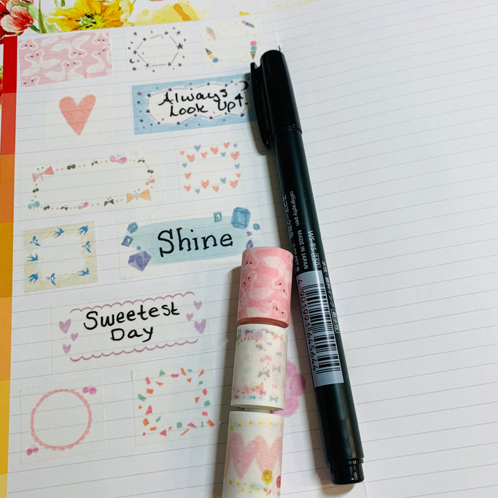 GIRLY BULLET JOURNAL Label Sticker Easy Tear Maste Washi Tape For Notebooks Each Piece is Pre-Cut to Make Your Planner Set-Up Quick and Easy