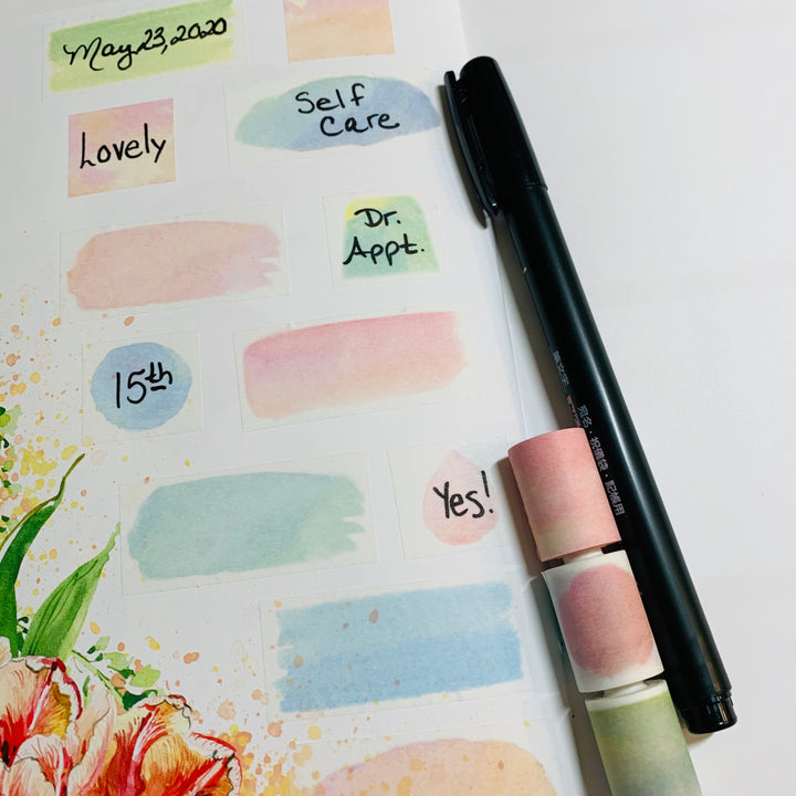 WATER PAINT BULLET Journal Label Easy Tear Maste Washi Tape For Notebooks Each Piece is Pre-Cut to Make Your Planner Set-Up Quick and Easy