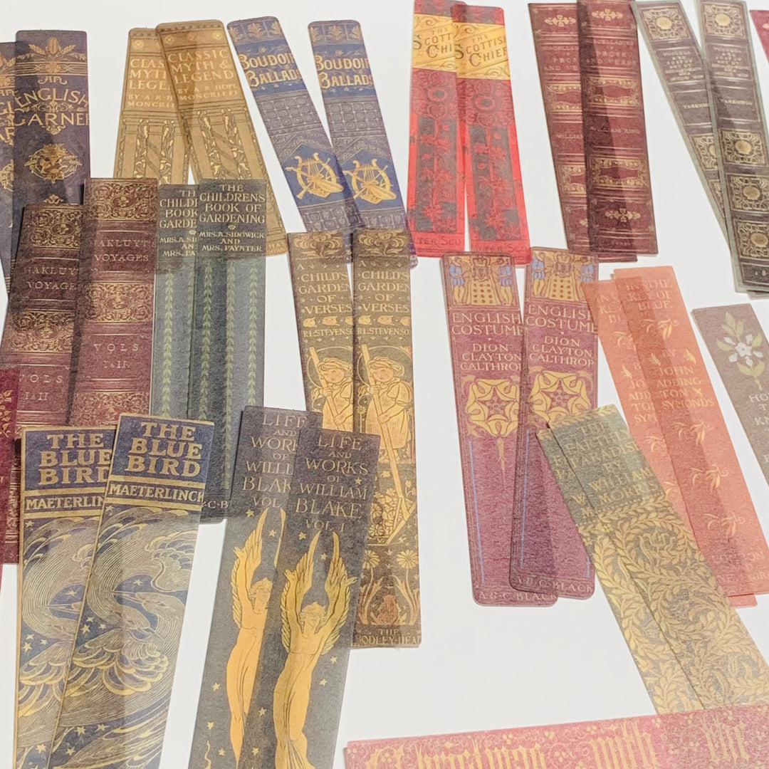 CLASSIC LIBRARY BOOK SPINES Ephemera Sticker Pack ~ 40 Pieces ~ 90mm to 156mm