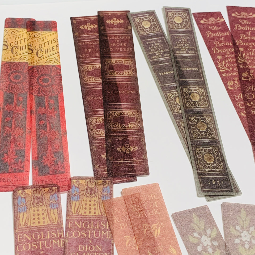 CLASSIC LIBRARY BOOK SPINES Ephemera Sticker Pack ~ 40 Pieces ~ 90mm to 156mm