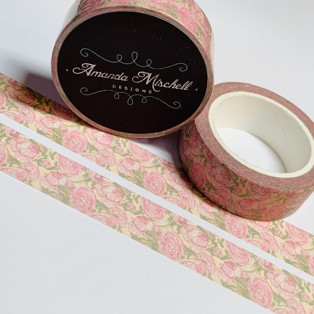 COUNTRY CABBAGE ROSES Amanda Mischell Washi Tape ~ 1 Roll ~ 15mm x 10m (33 Feet)