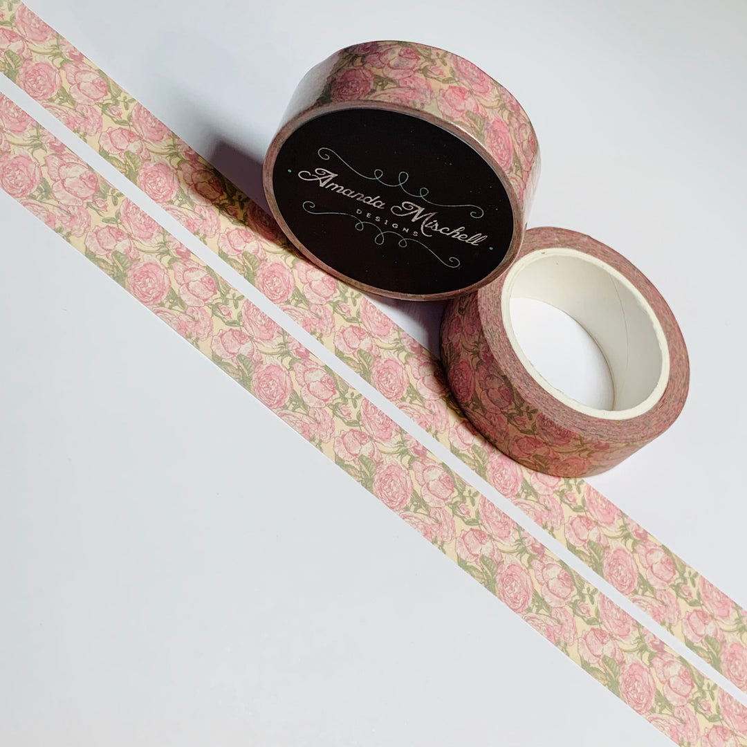 COUNTRY CABBAGE ROSES Amanda Mischell Washi Tape ~ 1 Roll ~ 15mm x 10m (33 Feet)