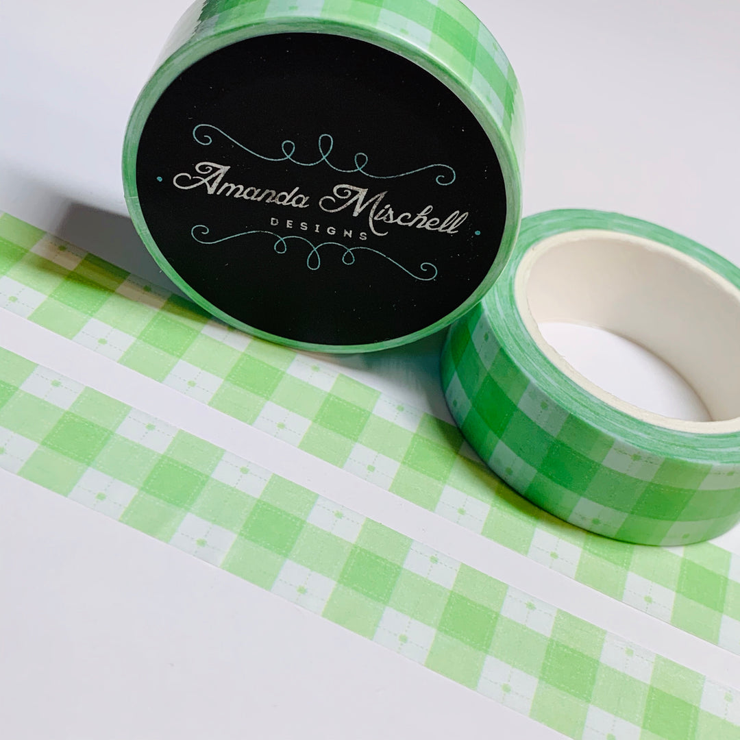 SPRING GREEN And WHITE Plaid Amanda Mischell Washi Tape ~ 1 Roll ~ 15mm x 10m (33 Feet)