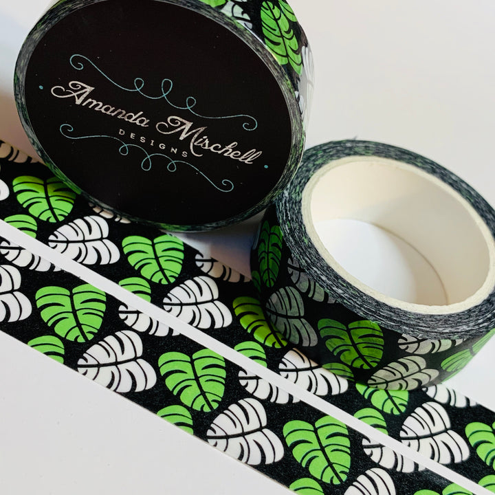 PALM LEAVES On BLACK Amanda Mischell Washi Tape ~ 1 Roll ~ 15mm x 10m (33 Feet)