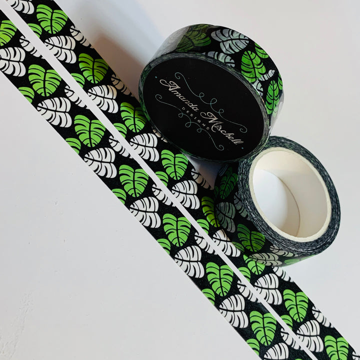 PALM LEAVES On BLACK Amanda Mischell Washi Tape ~ 1 Roll ~ 15mm x 10m (33 Feet)