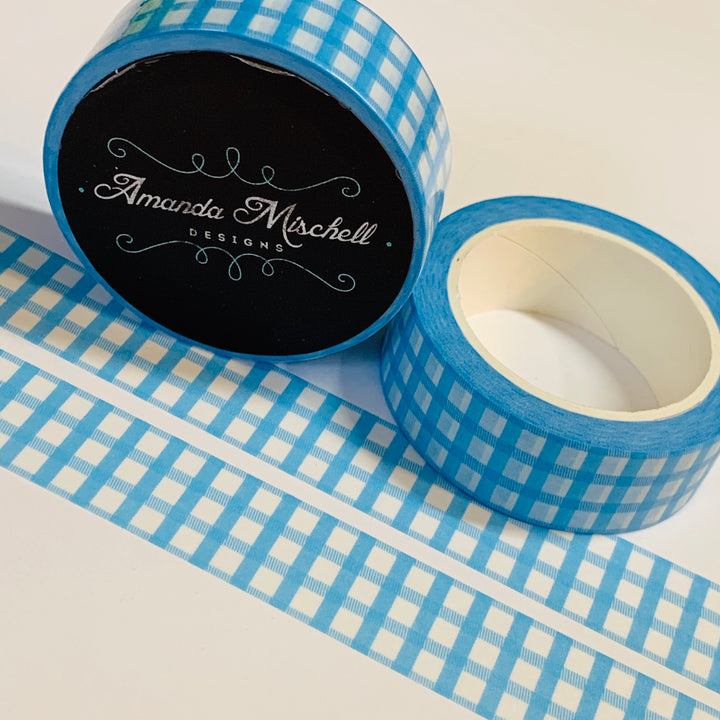 LIGHT BLUE And WHITE Plaid Amanda Mischell Washi Tape ~ 1 Roll ~ 15mm x 10m (33 Feet)