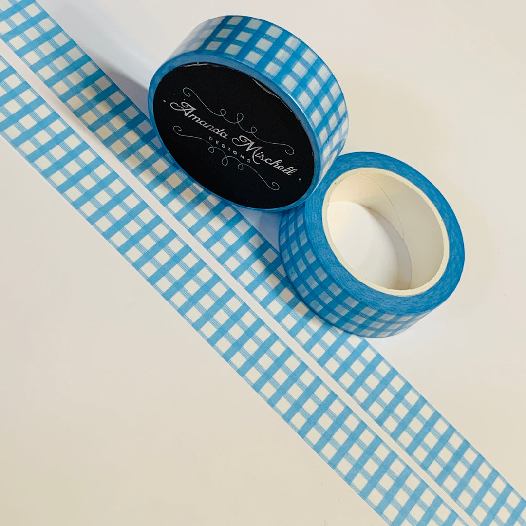 LIGHT BLUE And WHITE Plaid Amanda Mischell Washi Tape ~ 1 Roll ~ 15mm x 10m (33 Feet)