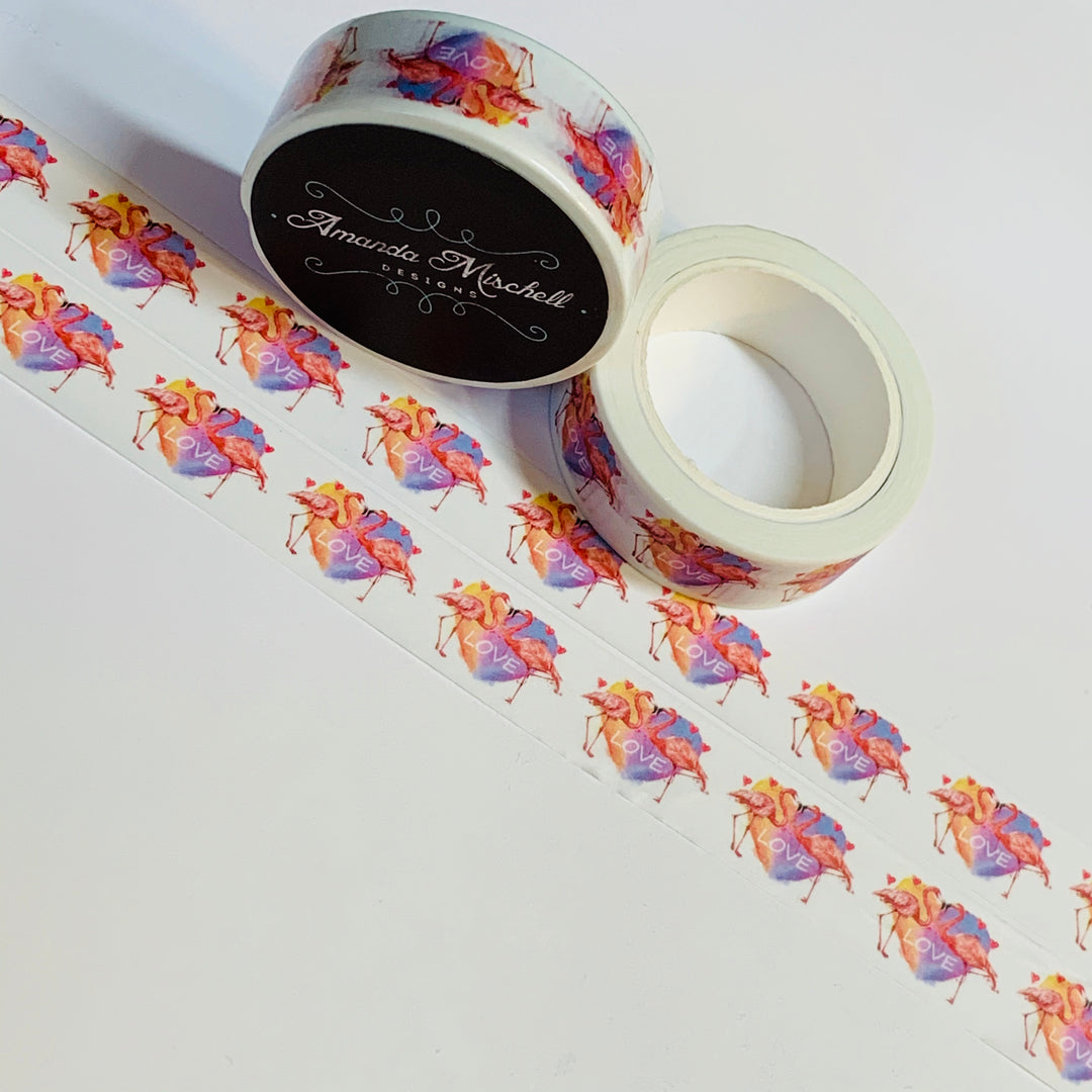 PASSIONATE FLAMINGOS In LOVE Amanda Mischell Washi Tape ~ 1 Roll ~ 15mm x 10m (33 Feet)