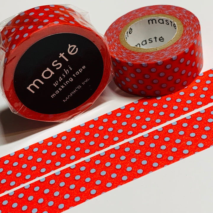 RED And LIGHT BLUE Polka Dot Retired Maste Washi Tape ~ 1 Roll ~ 15mm x 7m (23 Feet)