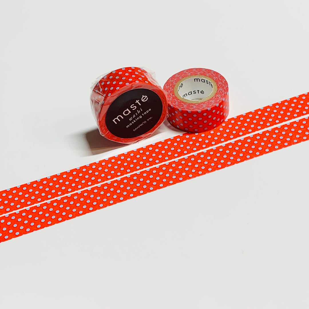 RED And LIGHT BLUE Polka Dot Retired Maste Washi Tape ~ 1 Roll ~ 15mm x 7m (23 Feet)