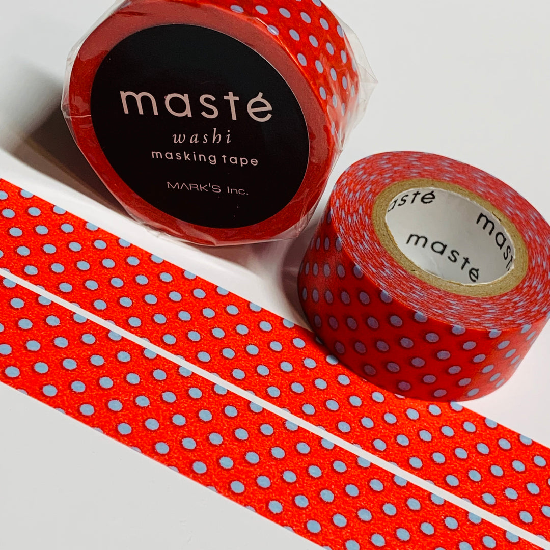 RED And LIGHT BLUE Polka Dot Retired Maste Washi Tape ~ 1 Roll ~ 15mm x 7m (23 Feet)