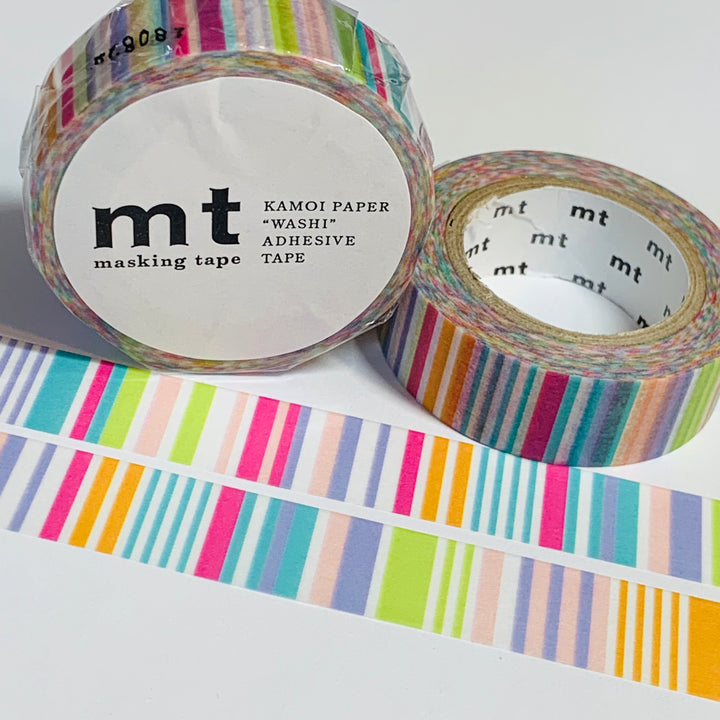 PASTEL BORDER MULTI Stripes Mt Washi Tape ~ 1 Roll ~ 15mm x 10m (33 Feet)