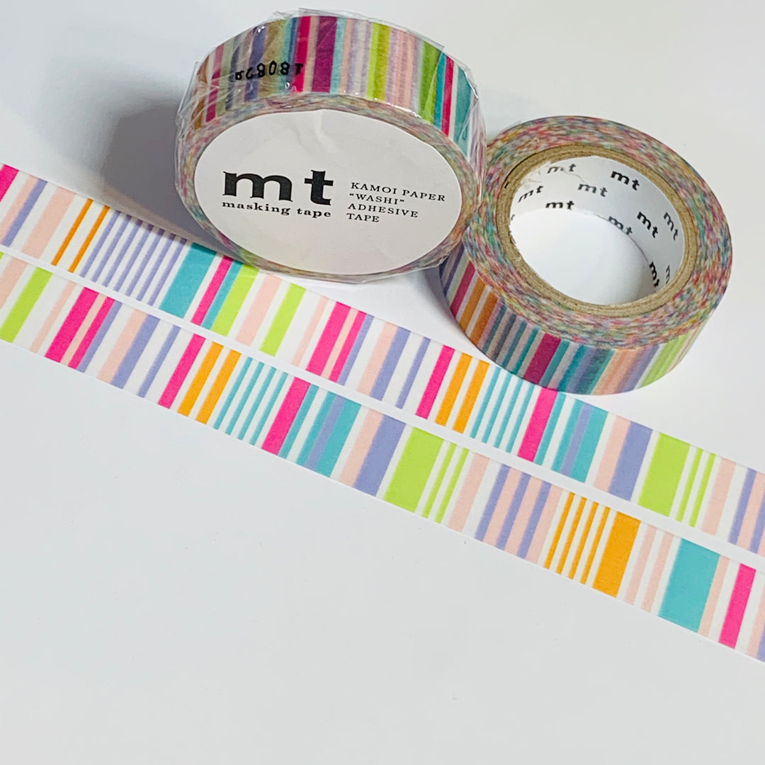 PASTEL BORDER MULTI Stripes Mt Washi Tape ~ 1 Roll ~ 15mm x 10m (33 Feet)