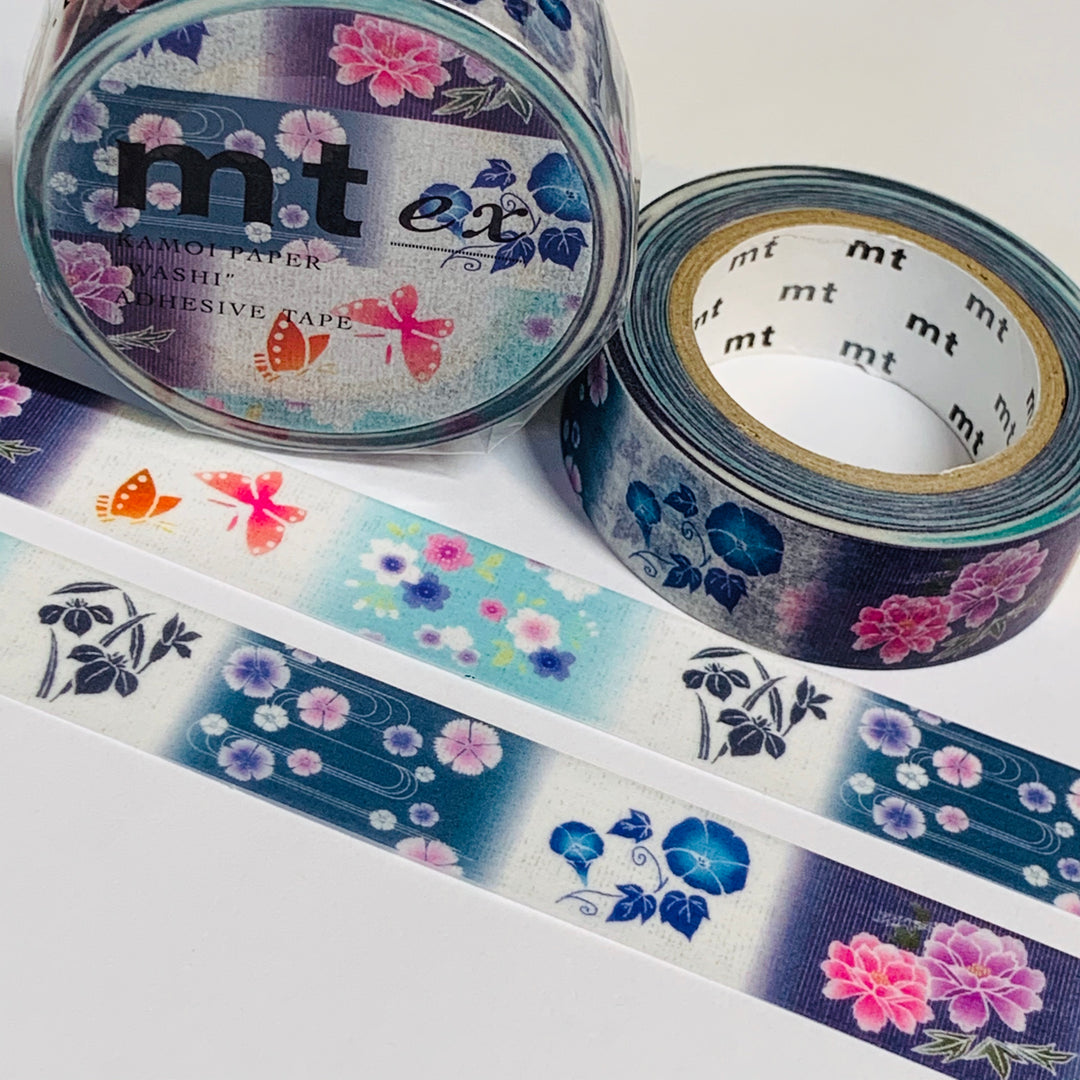 NAVY & WHITE Floral Block Print MT Washi Tape ~ 1 Roll ~ 15mm x 10m (33 Feet)