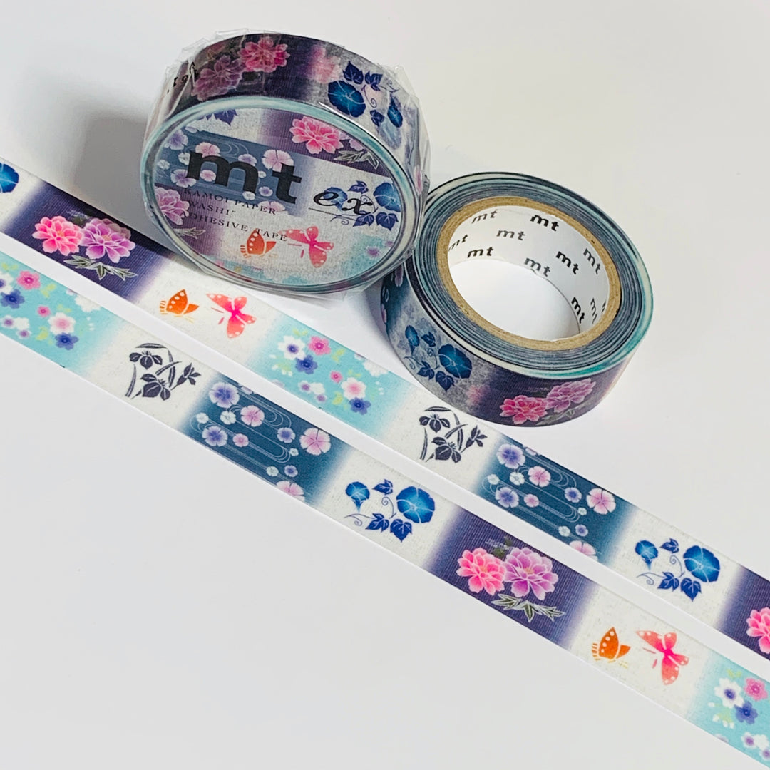 NAVY & WHITE Floral Block Print MT Washi Tape ~ 1 Roll ~ 15mm x 10m (33 Feet)