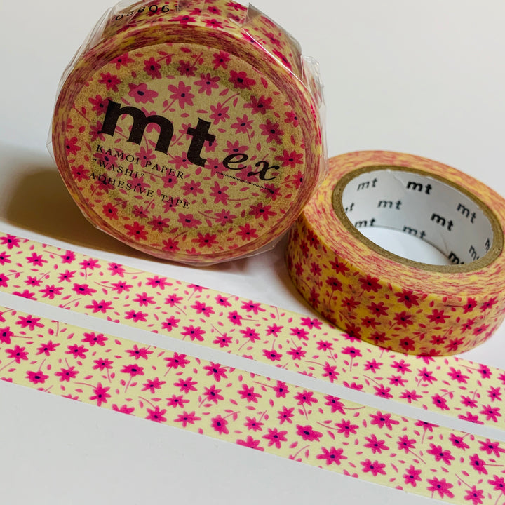 PINK & YELLOW PETITE Print Floral Mt Washi Tape ~ 1 Roll ~ 15mm x 10m (33 Feet)