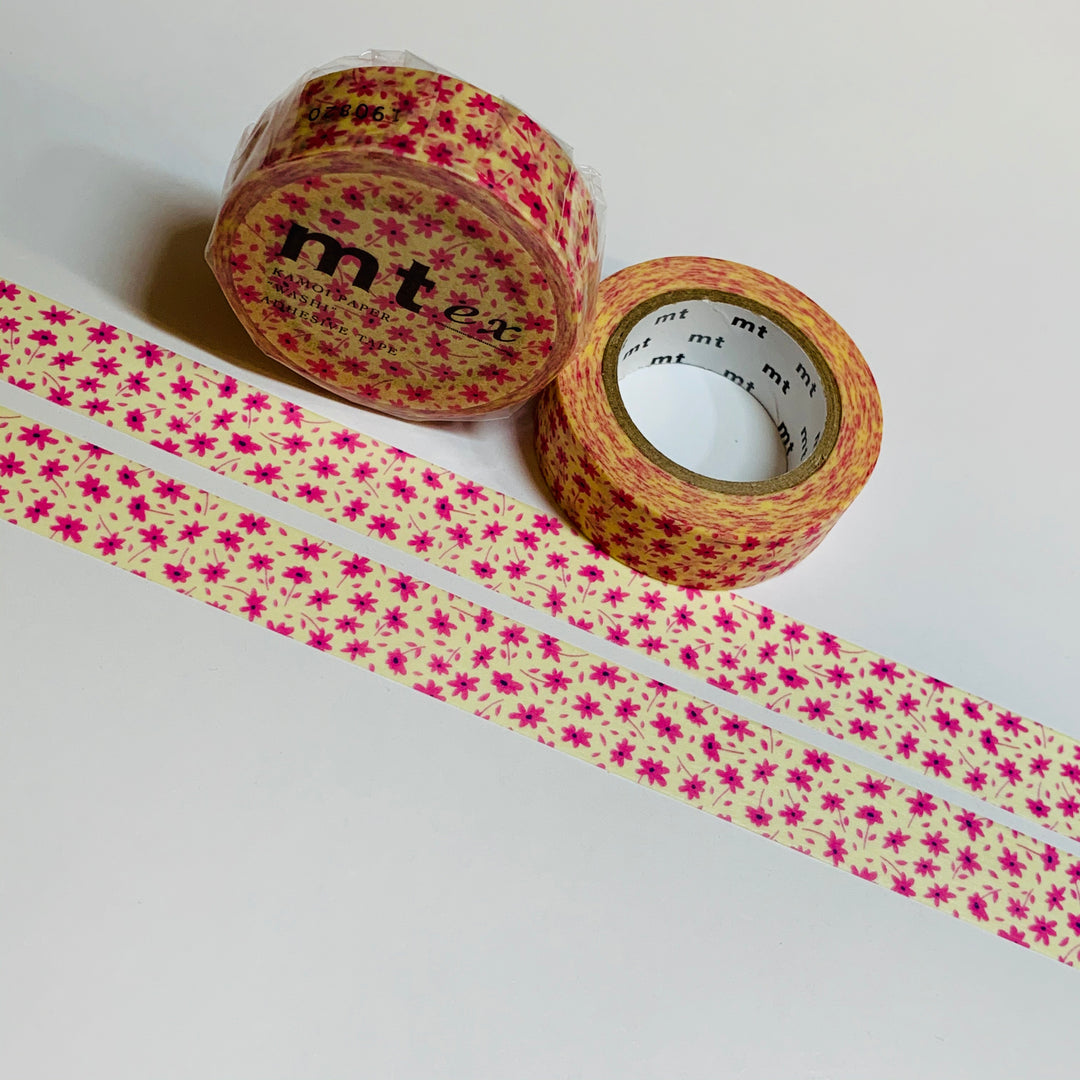 PINK & YELLOW PETITE Print Floral Mt Washi Tape ~ 1 Roll ~ 15mm x 10m (33 Feet)