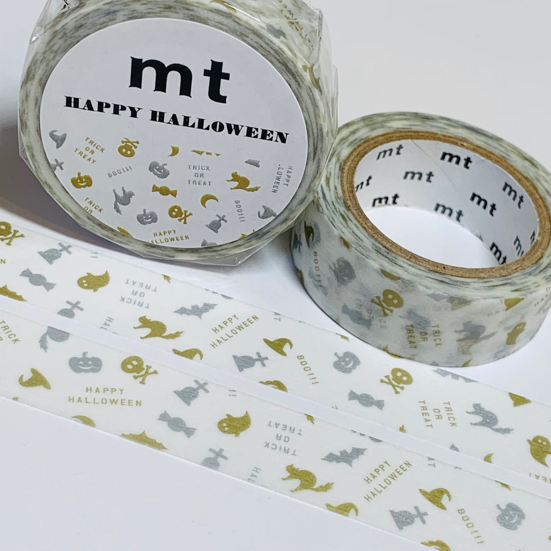 HALLOWEEN MOTIF SHAPES in Silver and Gold Mt Washi Tape ~ 1 Roll ~ 15mm x 7m (23 Feet)