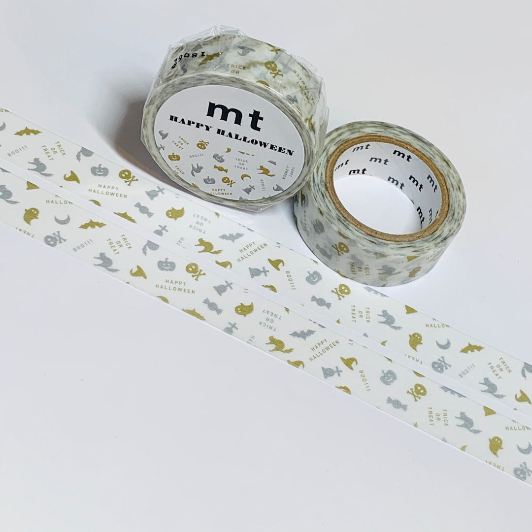 HALLOWEEN MOTIF SHAPES in Silver and Gold Mt Washi Tape ~ 1 Roll ~ 15mm x 7m (23 Feet)