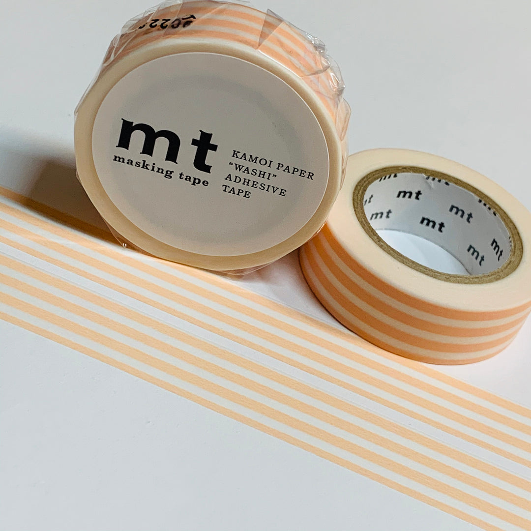 PEACHES & CREAM BORDER Stripes Mt Washi Tape ~ 1 Roll ~ 15mm x 10m (33 Feet)