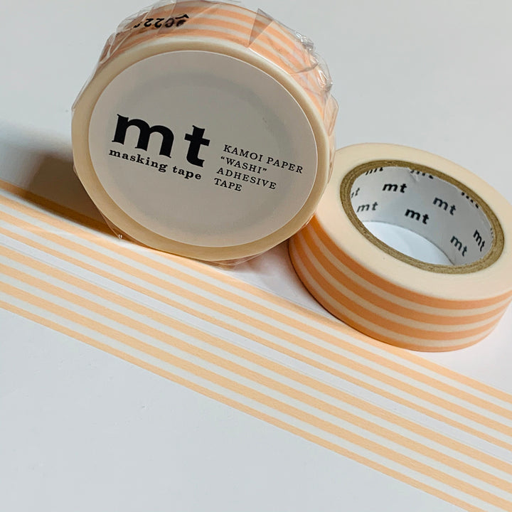 PEACHES & CREAM BORDER Stripes Mt Washi Tape ~ 1 Roll ~ 15mm x 10m (33 Feet)