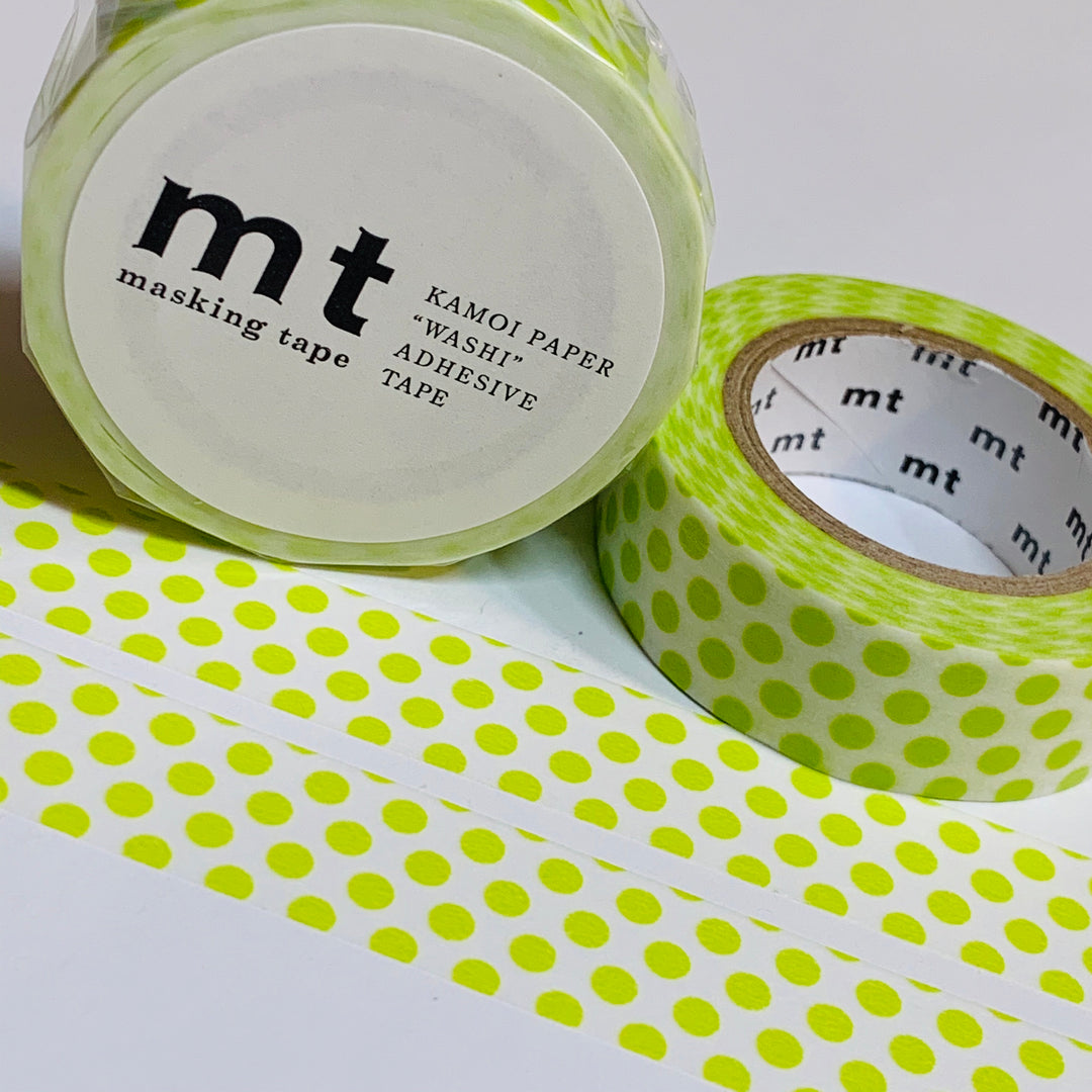 LIME GREEN POLKA Dots Mt Washi Tape ~ 1 Roll ~ 15mm x 10m (33 Feet)