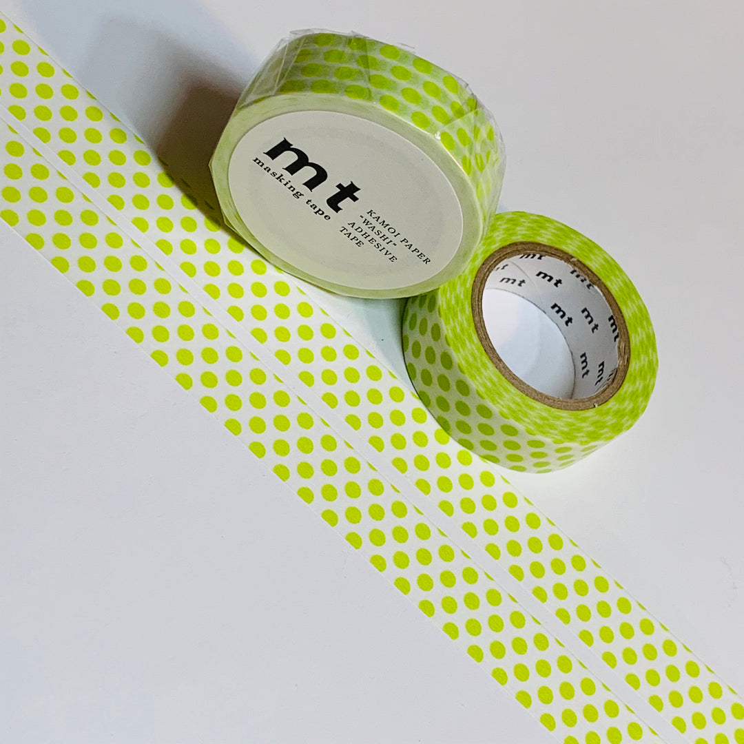 LIME GREEN POLKA Dots Mt Washi Tape ~ 1 Roll ~ 15mm x 10m (33 Feet)