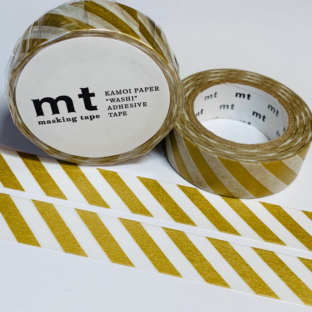 BROAD GOLD DIAGONAL Stripes MT Washi Tape - 1 Roll - 15mm x 10m (33 feet)