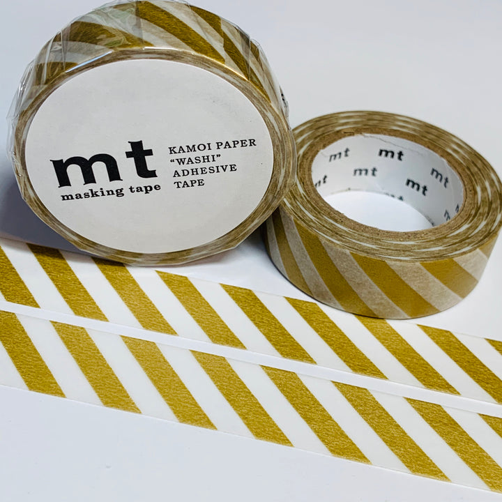 BROAD GOLD DIAGONAL Stripes MT Washi Tape - 1 Roll - 15mm x 10m (33 feet)