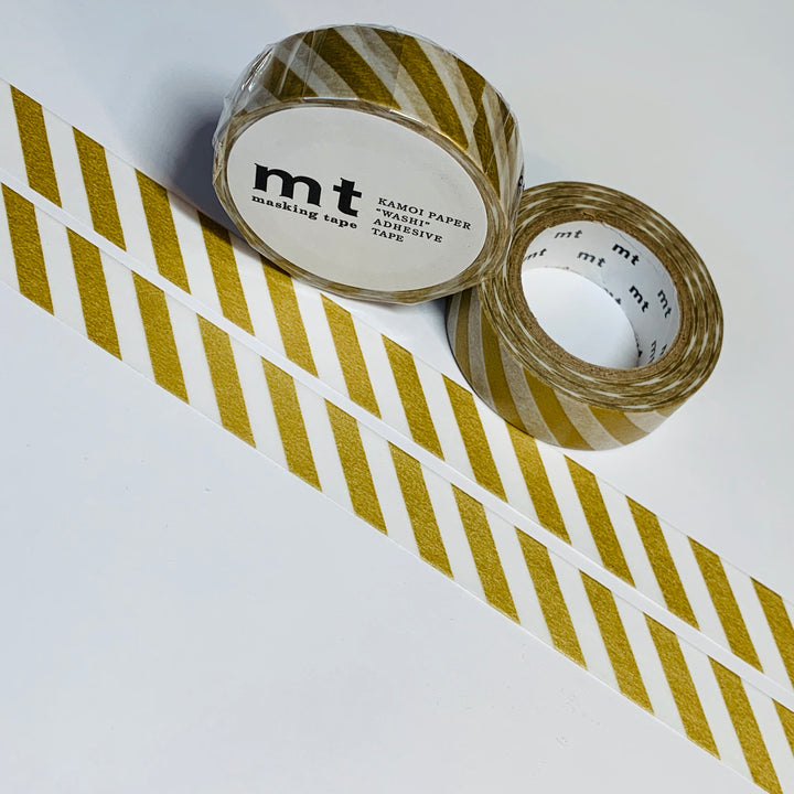 BROAD GOLD DIAGONAL Stripes MT Washi Tape - 1 Roll - 15mm x 10m (33 feet)