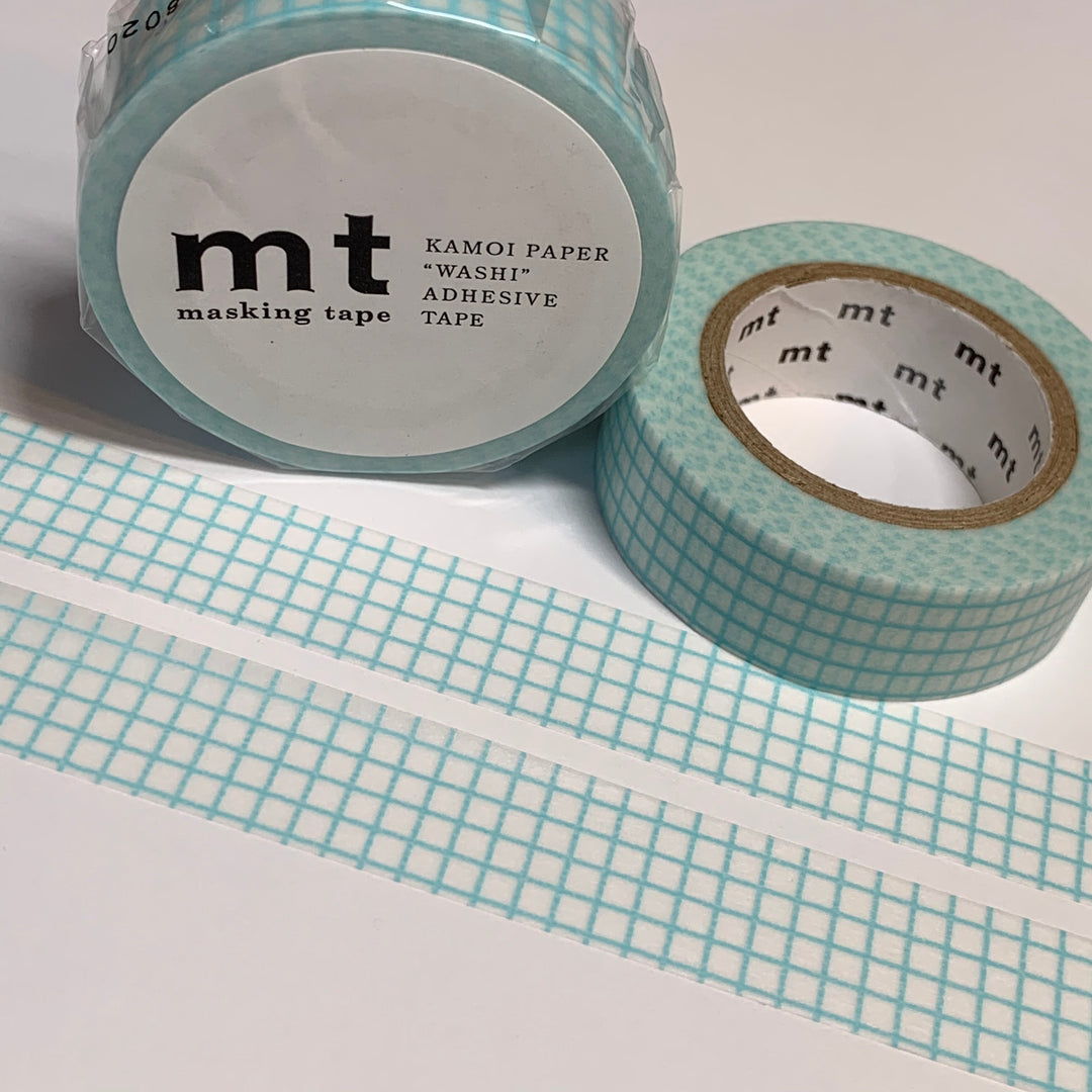 MINT ICE GRID Mt Washi Tape ~ 1 Roll ~ 15mm x 10m (33 Feet)