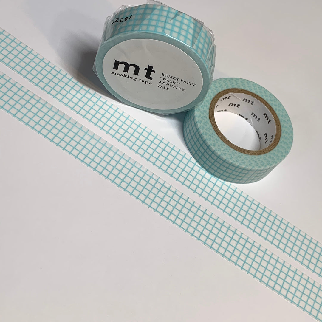 MINT ICE GRID Mt Washi Tape ~ 1 Roll ~ 15mm x 10m (33 Feet)