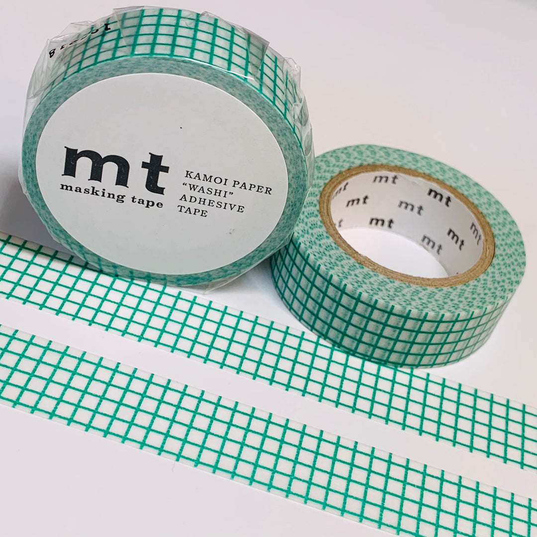 EMERALD GREEN GRID Mt Washi Tape ~ 1 Roll ~ 15mm x 10m (33 Feet)