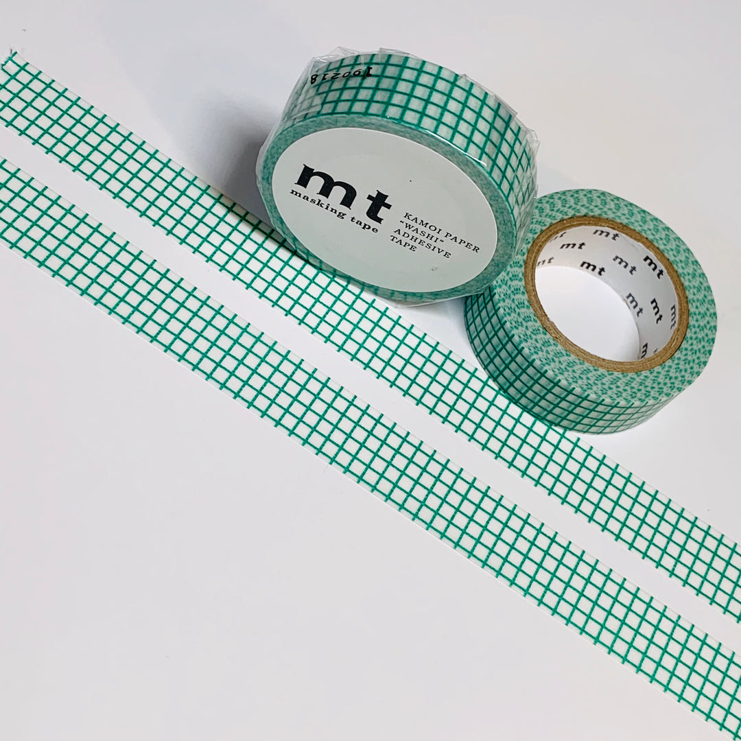 EMERALD GREEN GRID Mt Washi Tape ~ 1 Roll ~ 15mm x 10m (33 Feet)