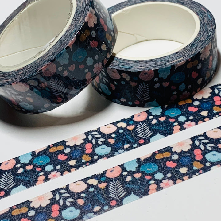 MINI NAVY PINK And Blue Floral Print Flowers Washi Tape ~ 1 Roll ~ 15mm x 10m (33 Feet)