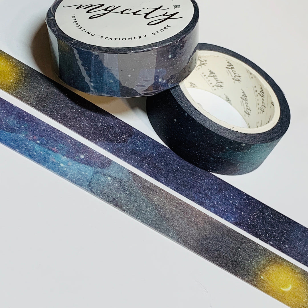 DARK STARRY SKY With Yellow Glowing Moon Washi Tape ~ 1 Roll ~ 15mm x 8m (26 Feet)