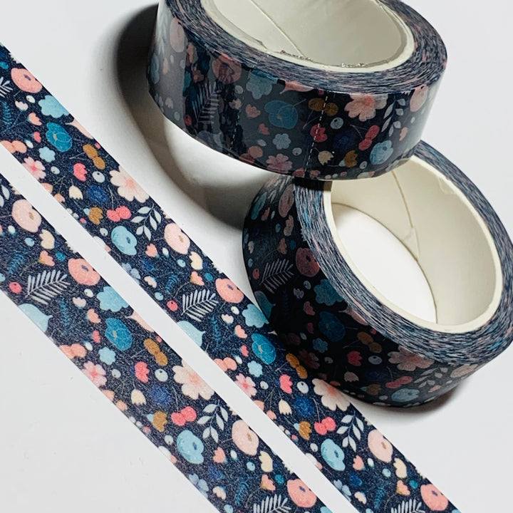 MINI NAVY PINK And Blue Floral Print Flowers Washi Tape ~ 1 Roll ~ 15mm x 10m (33 Feet)