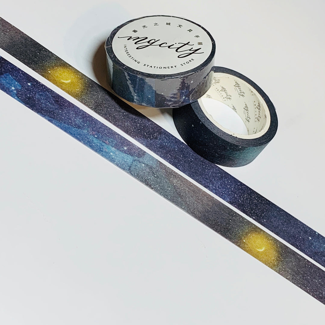 DARK STARRY SKY With Yellow Glowing Moon Washi Tape ~ 1 Roll ~ 15mm x 8m (26 Feet)