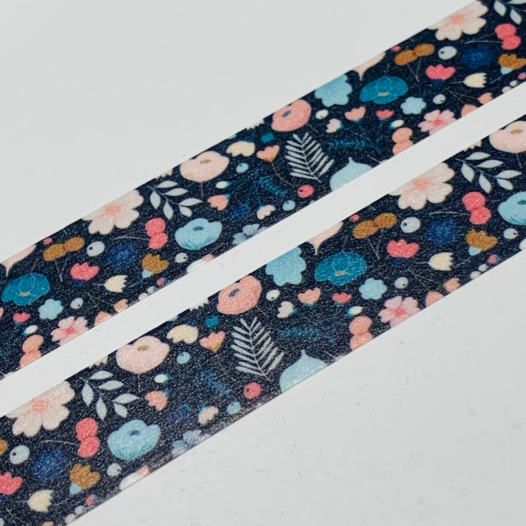 MINI NAVY PINK And Blue Floral Print Flowers Washi Tape ~ 1 Roll ~ 15mm x 10m (33 Feet)