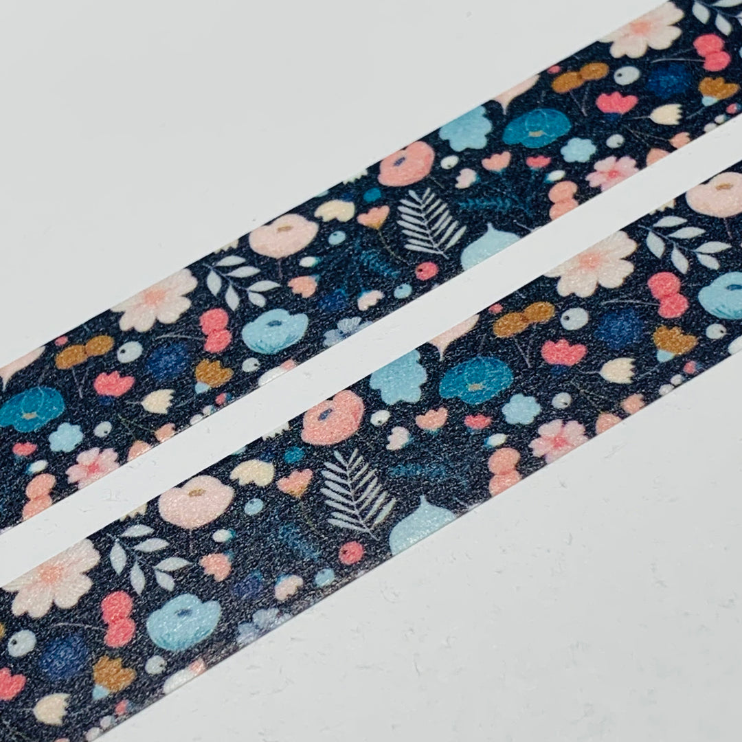 MINI NAVY PINK And Blue Floral Print Flowers Washi Tape ~ 1 Roll ~ 15mm x 10m (33 Feet)