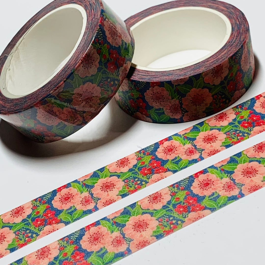 PINK And RED FLORAL Print Flowers Washi Tape ~ 1 Roll ~ 15mm x 10m (33 Feet)