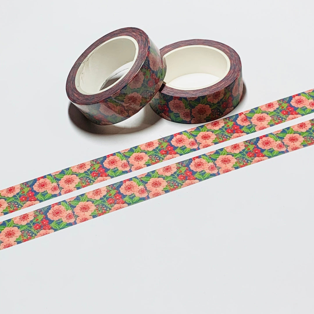 PINK And RED FLORAL Print Flowers Washi Tape ~ 1 Roll ~ 15mm x 10m (33 Feet)