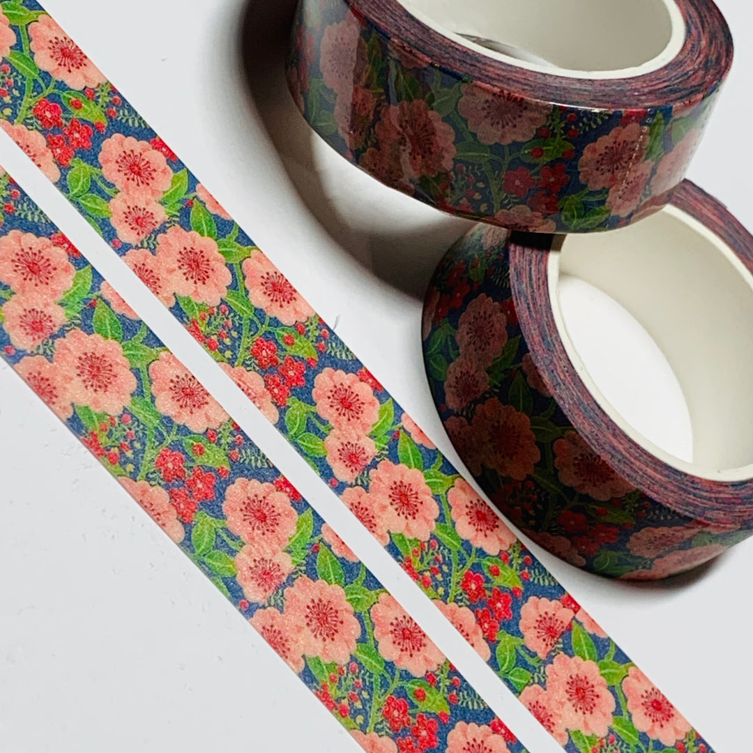 PINK And RED FLORAL Print Flowers Washi Tape ~ 1 Roll ~ 15mm x 10m (33 Feet)